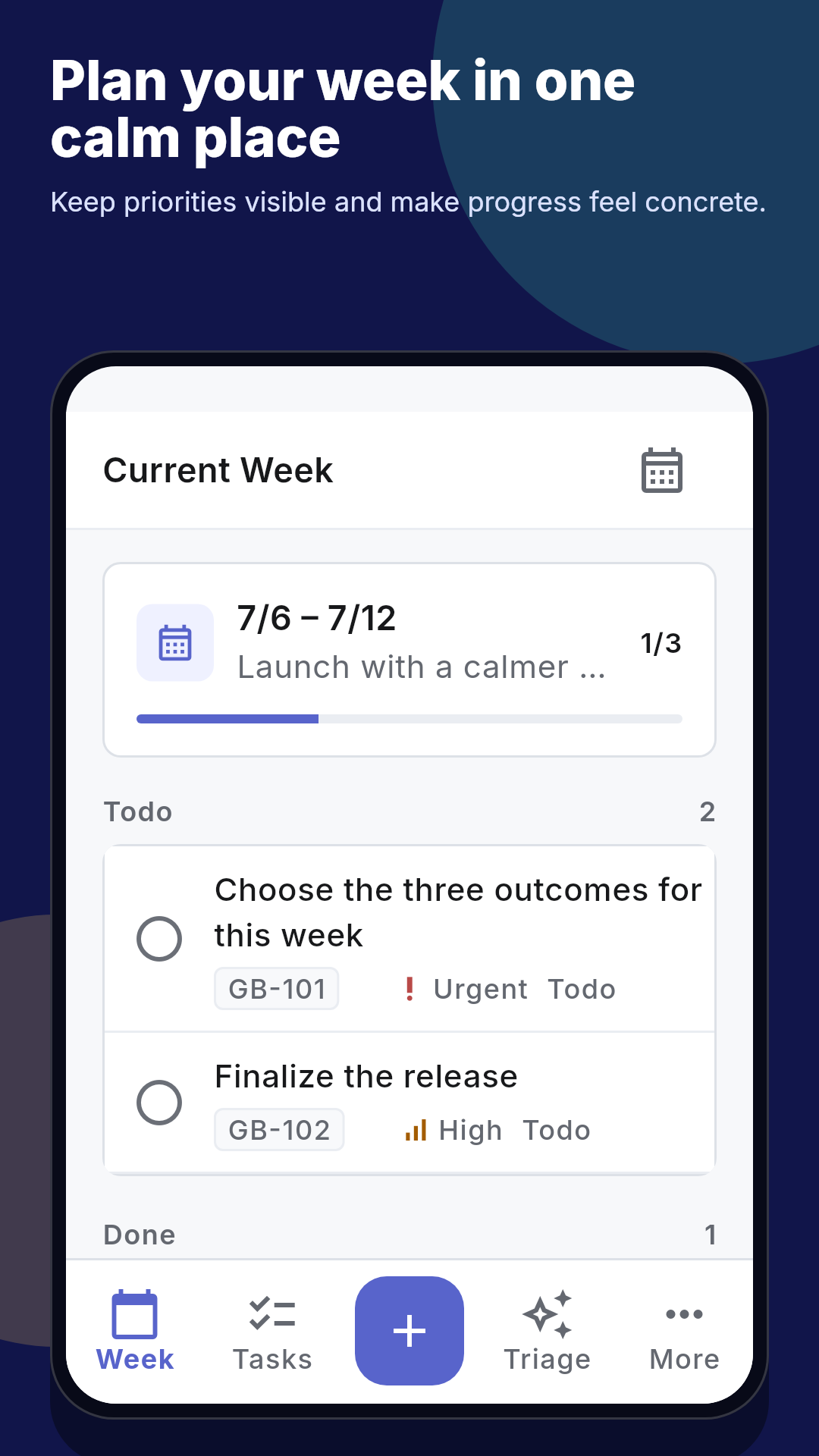 Getsbetter weekly planner showing Current Week tasks grouped by day