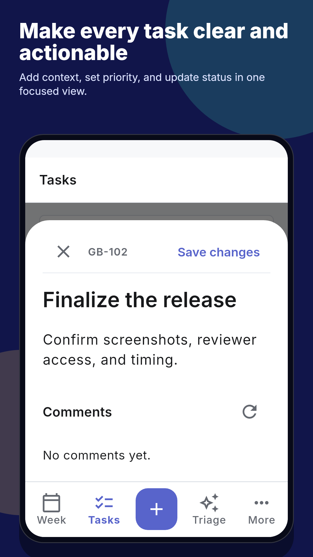 Getsbetter task detail view with date and priority fields